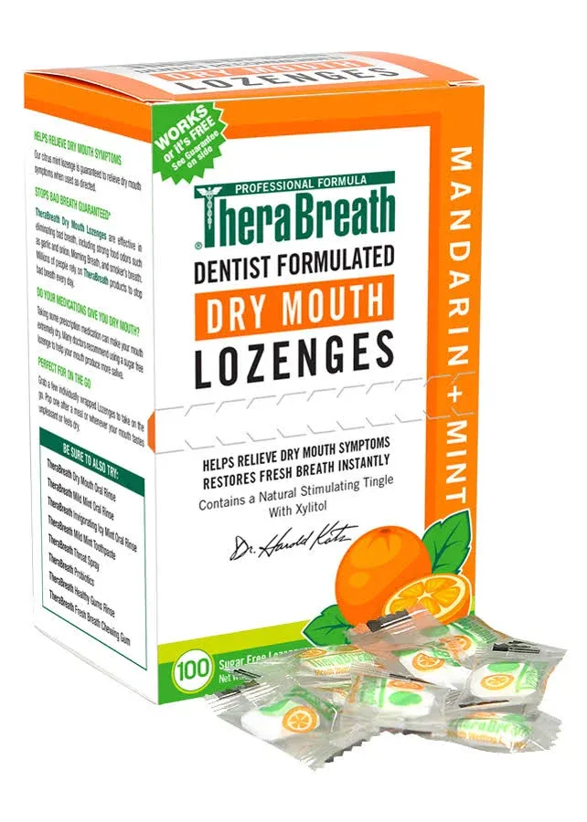 TheraBreath Dry Mouth ZINC Lozenges, Mandarin Mint Flavor, 100 Lozenges