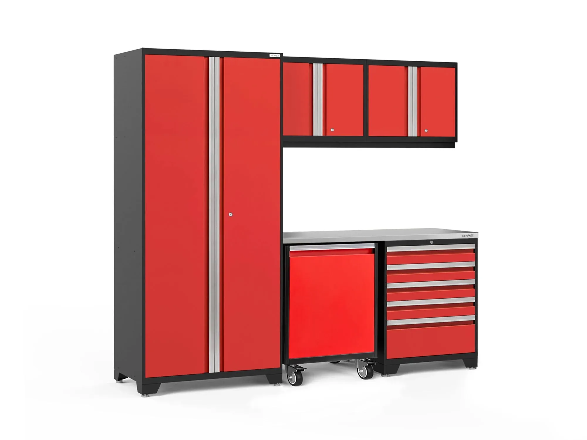 NewAge Products Pro 3.0 Series 6-Piece Garage Cabinet Set, Red / Stainless Steel