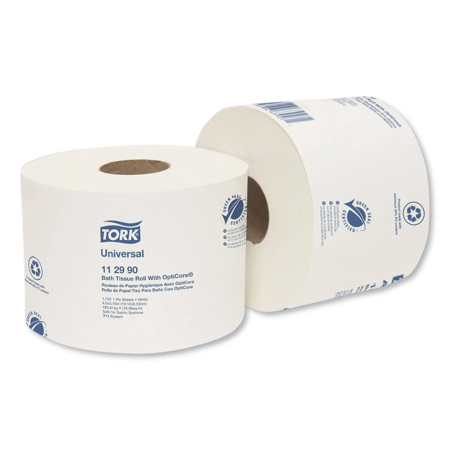 Tork 112990 Universal Bath Tissue Roll with OptiCore, 1-Ply, 3.75" Width x 4.0" Length, White (Case of 36 Rolls, 1755 Sheets per Roll, 63,180 Sheets per Case)