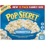 Pop Secret Microwave Popcorn, Homestyle Butter Flavor, 3.2 Oz Sharing Bags, 12 Ct