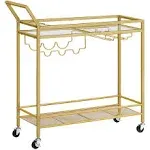  Bar Cart for The Home, 2-Tier Kitchen Cart with Wine Rack and Glass Gold