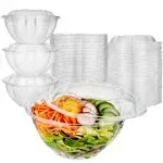 50 Pack 32oz Clear Plastic Salad Bowls with Lids Disposable Medium Takeout Container with Snap on Lid for Fruit Salads, Quinoa, Lunch and Meal Prep, Acai Bowl, To-Go Party Containers