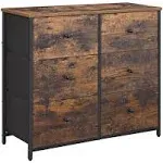 SONGMICS Rustic Drawer Dresser, Wide Storage Dresser with 6 Fabric Drawers with Metal