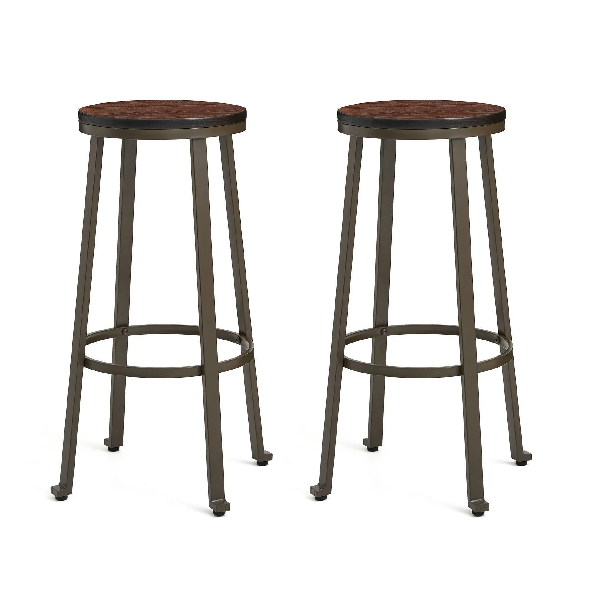 Glitzhome Rustic Steel Bar Stools Round Wood Top Dining Room Pub Chairs Set of 2