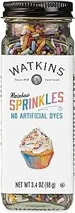 Watkins Rainbow Decorating Sprinkles, No Artificial Dyes, Kosher, 3.4 Ounce Jar, 1-Pack