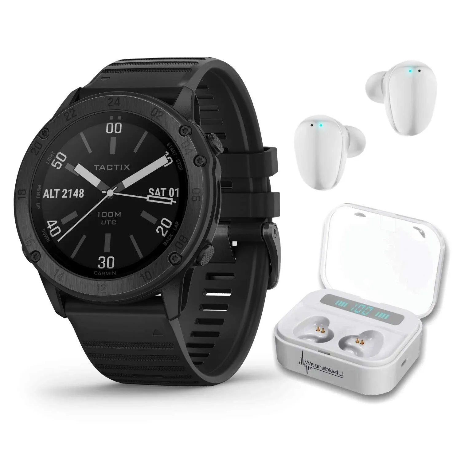 Garmin tactix Delta Premium Black GPS Smartwatch with White EarBuds Bundle