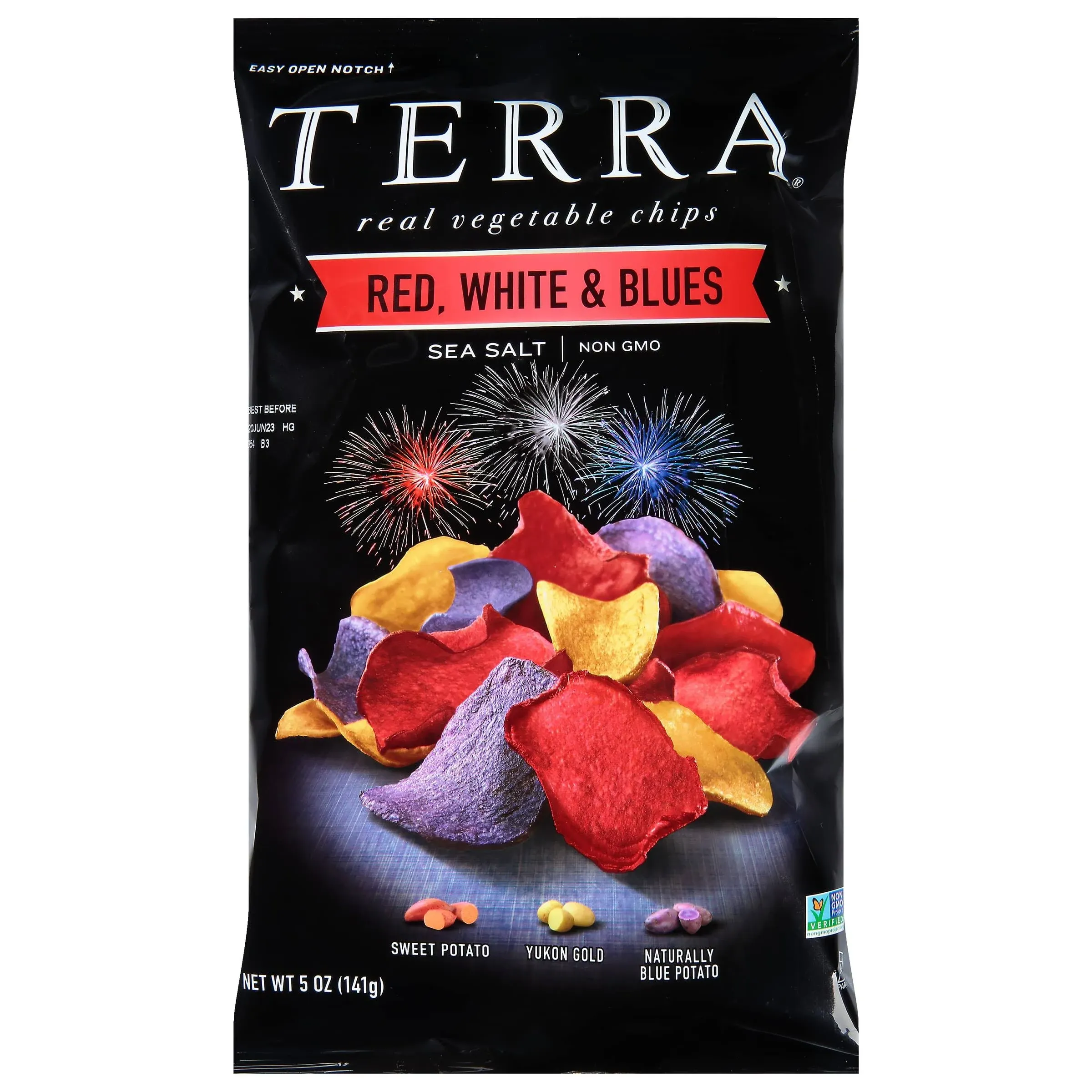 Terra Vegetable Chips, Red, White & Blues with Sea Salt Vegetable Chips, 5 Oz (Pack of 12)