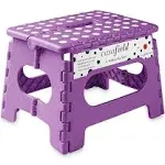 Casafield 9" Folding Step Stool with Handle, Purple - Portable Collapsible Small Plastic Foot Stool for Kids and Adults - Use in The Kitchen, Bathroom and Bedroom