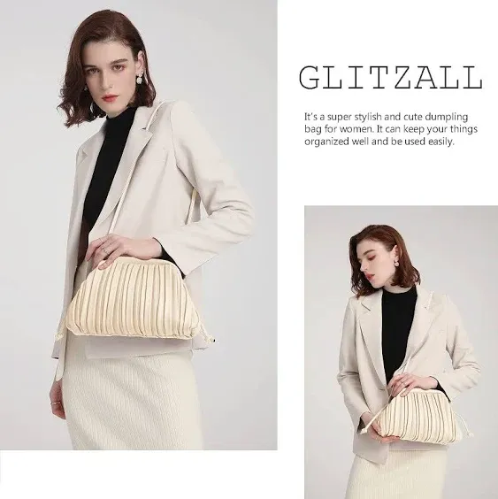 GLITZALL Clutch Purse and Dumpling Bag for Women,Designer Cloud Handbag and Ruched Bag with Detachable Shoulder Strap