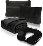 Travel Blanket and Pillow Set - Portable Inflatable Travel Neck Pillow and Pr...