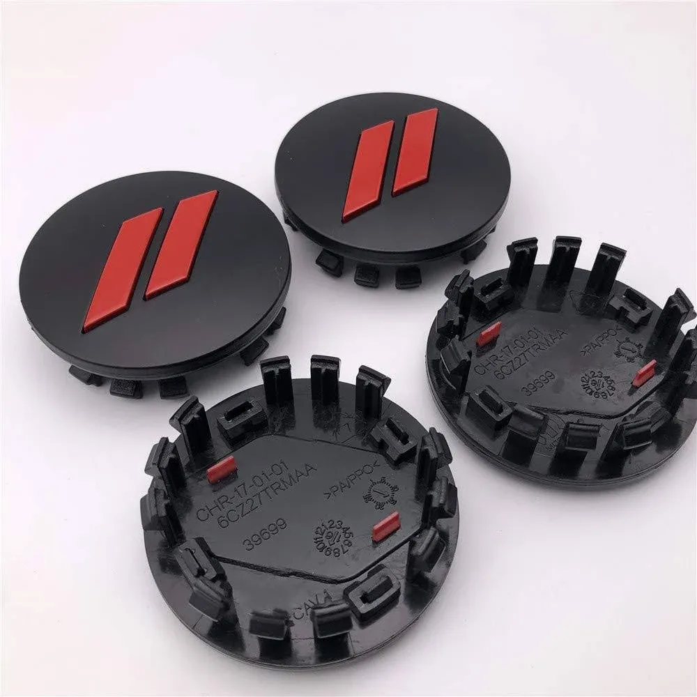 4 Pieces 2.5&#034; 64mm Black Red // Car ABS Custom Hub Center Caps Cover for Char...