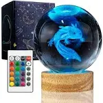  3D Axolotl Crystal Ball Night Light with 16 Color LED Wooden Base, Axolotl-a