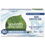 Seventh Generation Natural Fabric Softener Sheets, Unscented, 80 Sheets/Box