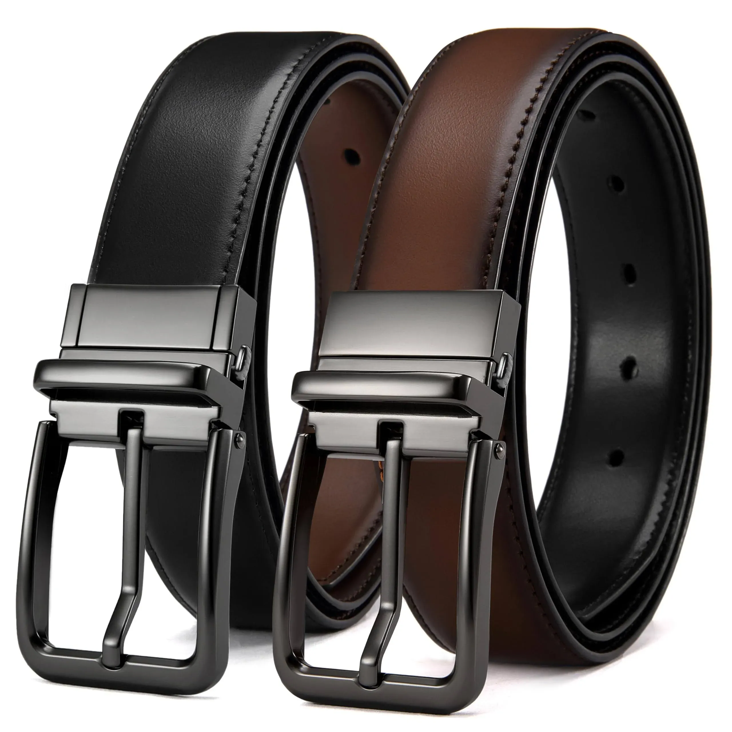 CHAOREN Mens Belts Leather Reversible - One Belt, Two Styles for Dress and Casual Wear