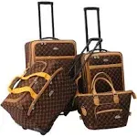 American Flyer Signature 4 Piece Luggage Set Chocolate Gold