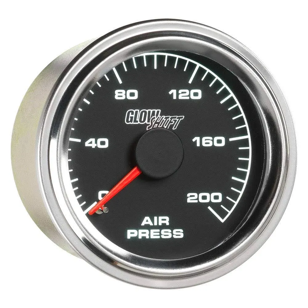 GlowShift 200 PSI Mechanical Air Pressure Gauge - Black Dial - White LED Backlit ...