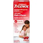 TYLENOL Pain+Fever Ages 2-11 Children Cherry Dye Free Exp 10/31/25