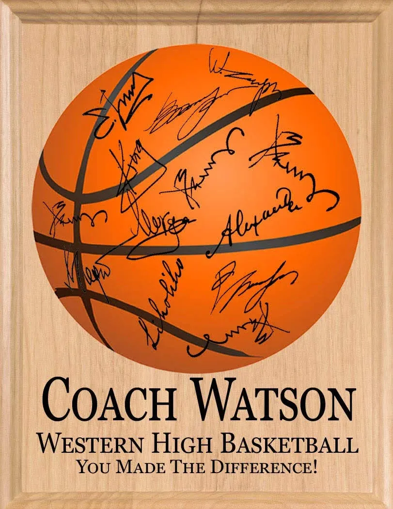 Coach Gift Plaque SIGNABLE PERSONALIZED Coaches Plaque For Team Signatures & Thank You Notes - Solid Wood - 8.5in x 11in x .75in (Basketball Coach)