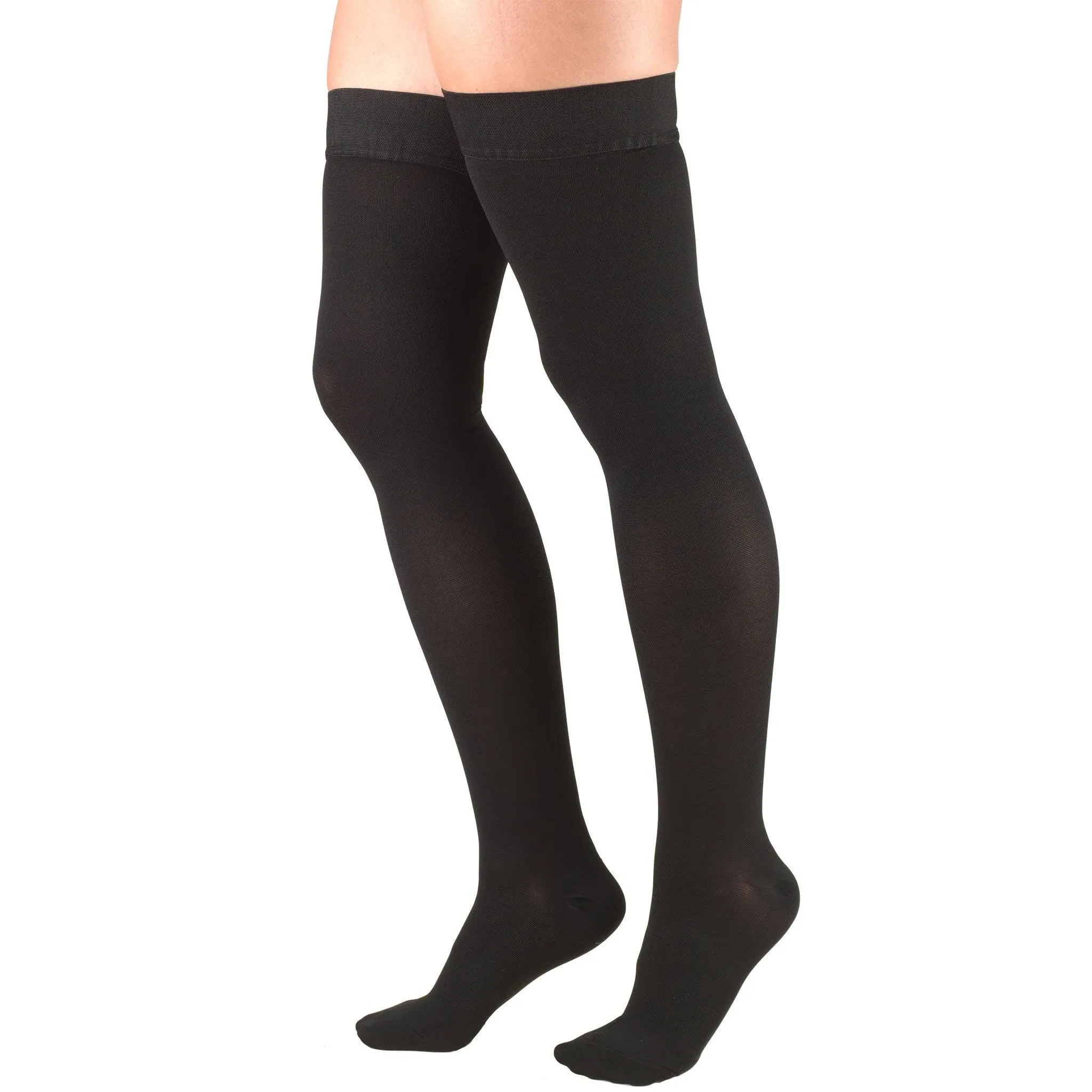 Truform 30-40 mmHg Thigh High, Closed Toe Compression Stockings, Dot Top, Black ...