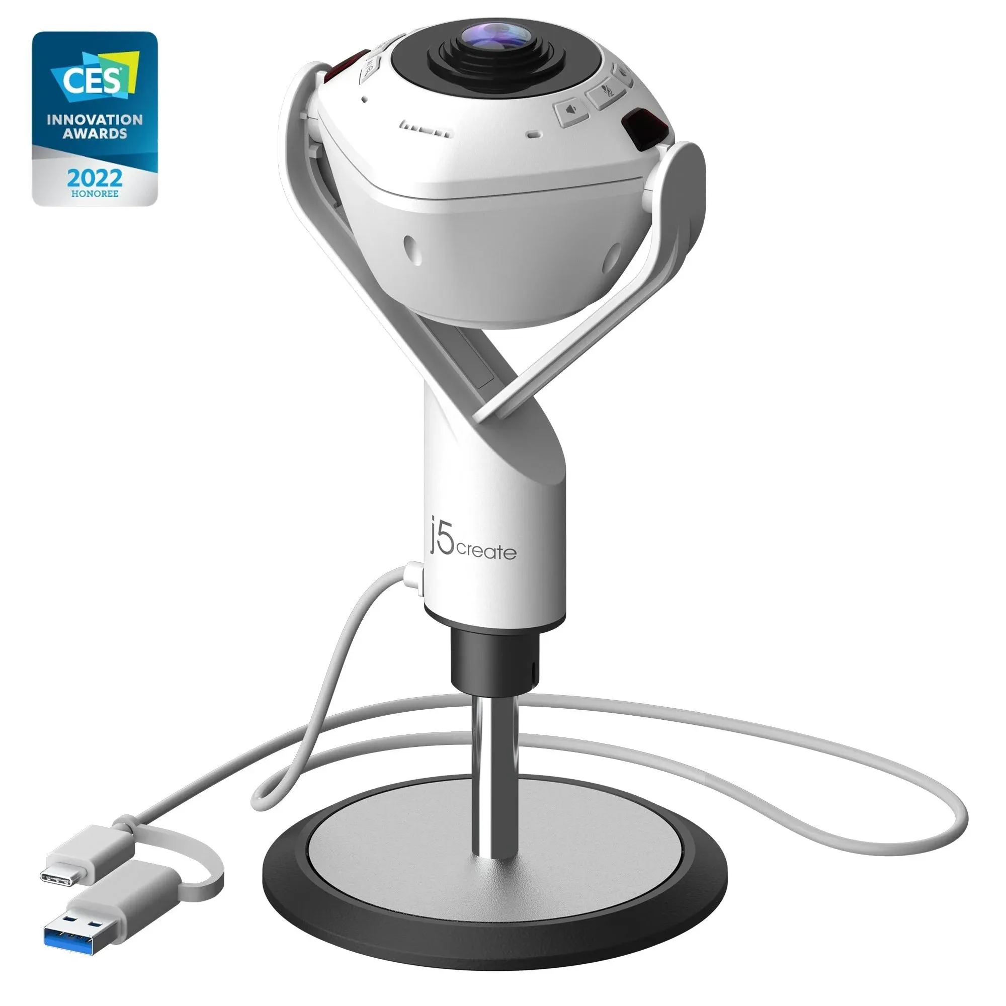 j5create 360 All Around AI-Powered Conference Room Camera with Speakerphone, Smart-Tracking, Auto-Framing, Include a Remote Control (JVU368)