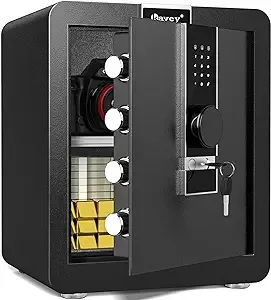 Kavey 2.0 Cub Fireproof Safe Box, Money Safe with Hidden Compartment and Dual Alarm System, Home Safe with LCD Touch Screen and Mute Function, Safe for Money Documents Valuable