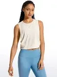 CRZ Yoga Women's Yoga Loose Fit Top Pima Cotton Crop Tank Deep Armhole Ice Grey White / L