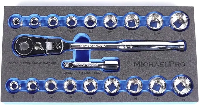 MichaelPro MP001001 3/8 inch Drive Socket Wrench Set, 20-piece, 12-Point Sock...