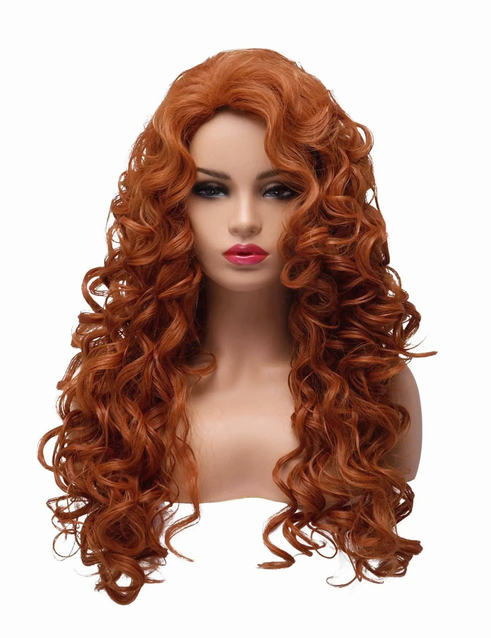 BESTUNG Long Fox Red Hair Curly Wavy Full Head Halloween Wigs for Women Cosplay Costume Party Hairpiece (130A-Fox Red)