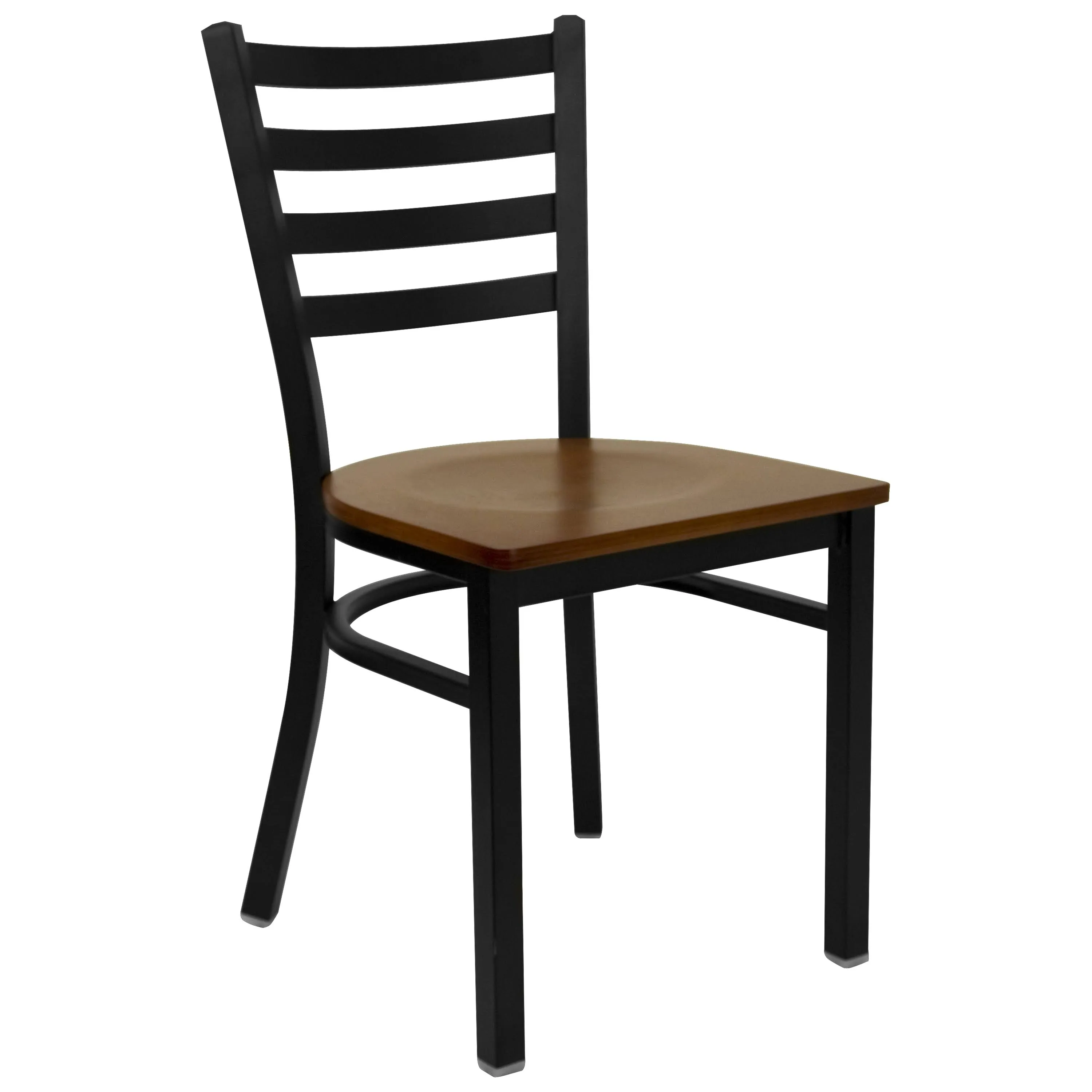 HERCULES Series Clear Coated Ladder Back Metal Restaurant Chair - Natural Wood Seat