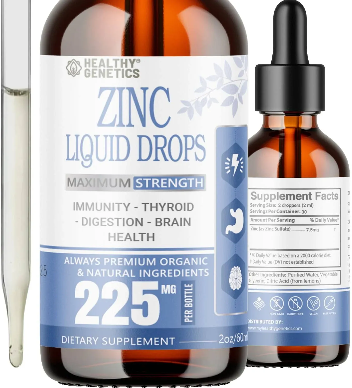 Liquid Zinc Drops for Kids, Men and Women | Organic Ionic Zinc Sulfate | Immunity, Mood, Brain Thyroid | 30 Day Supply|2 Oz