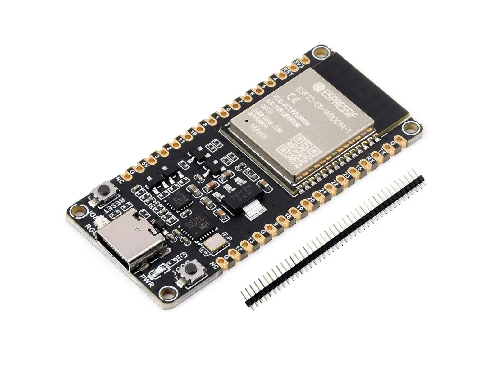 waveshare ESP32-C6 RISC-V Microcontroller Development Board Integrated WiFi 6, Bluetooth 5 and IEEE 802.15.4 (Zigbee 3.0&Thread), Adopts ESP32-C6-WROOM-1-N8 Module, Support USB and UART Development