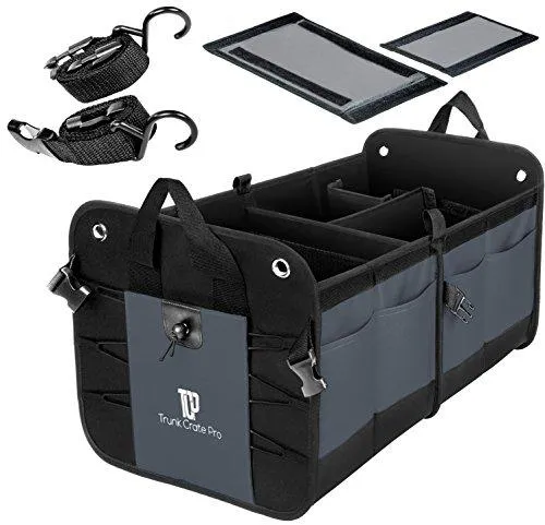 Trunkcratepro Premium Multi Compartments Collapsible Portable Trunk Organizer for Auto, SUV, Truck, Minivan