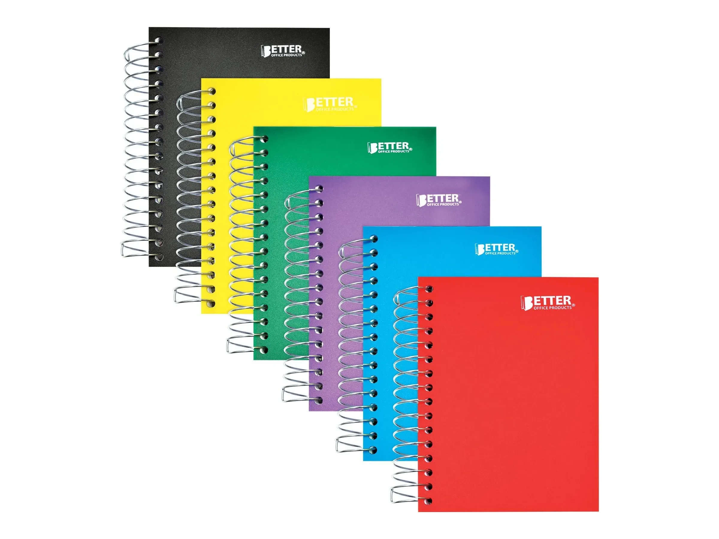 Fat Book Spiral Notebooks, 6 Pack, Small Notebooks with Poly Plastic Covers,