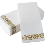 BloominGoods Disposable Guest Towels for Bathroom -Linen-Feel Hand Towel -Paper Napkins for Party, Wedding or Dinner - Premium Quality Soft Absorbent Napkins White and Gold 8.5 X 4" Folded 200 Pack