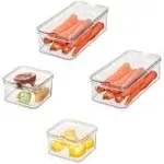 iDesign Crisp 4-Piece Recycled Plastic Refrigerator Organizer Bin Set with Lids, Clear/White