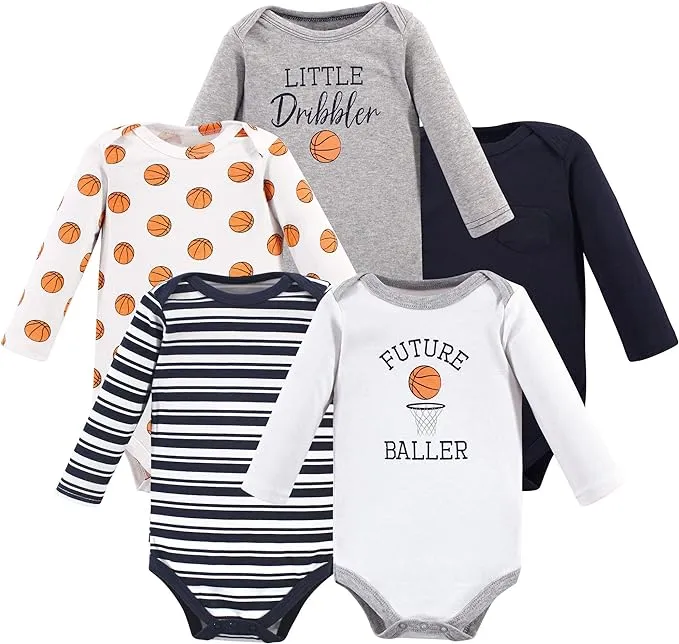 Hudson Baby Cotton Long-Sleeve Bodysuits, 5-Pack, Newborn- 24 Months