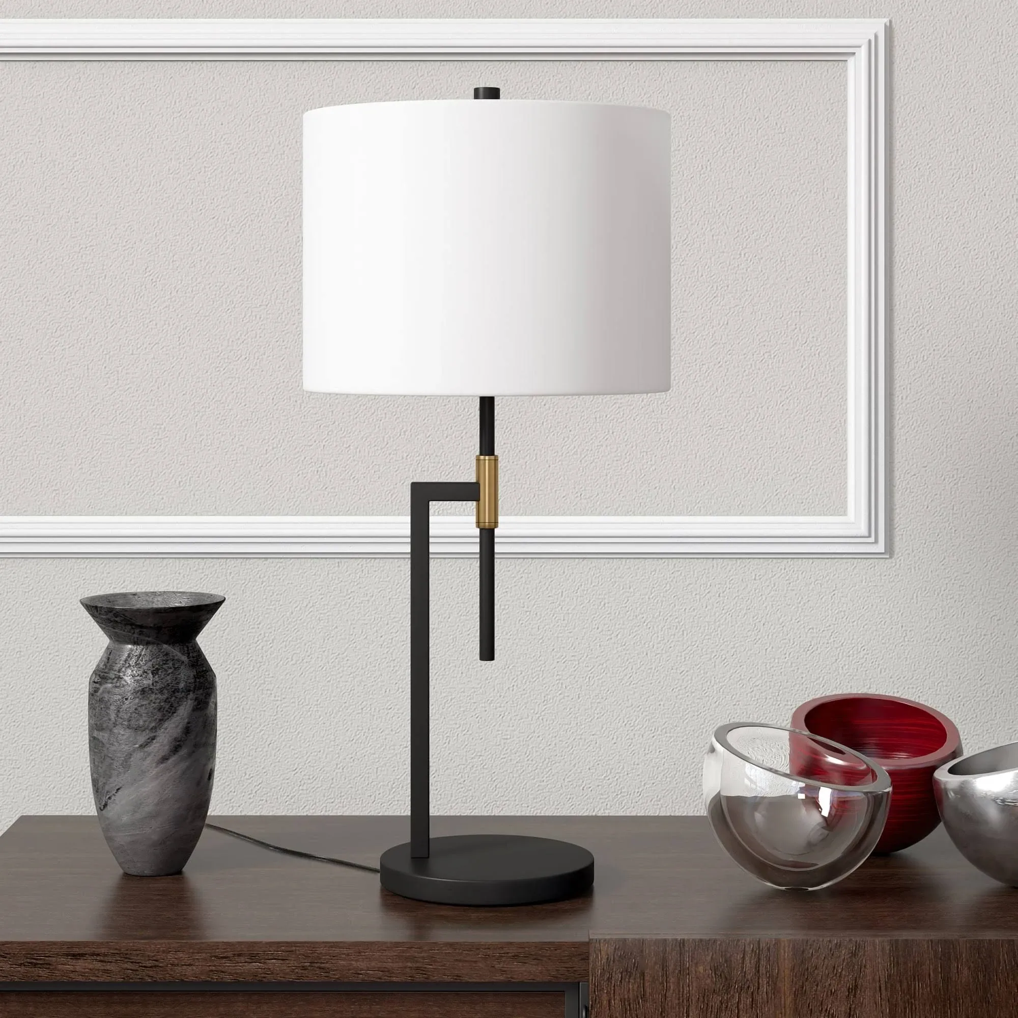 Nico 25" Tall Table Lamp with Fabric Shade - Matte Black, Brass