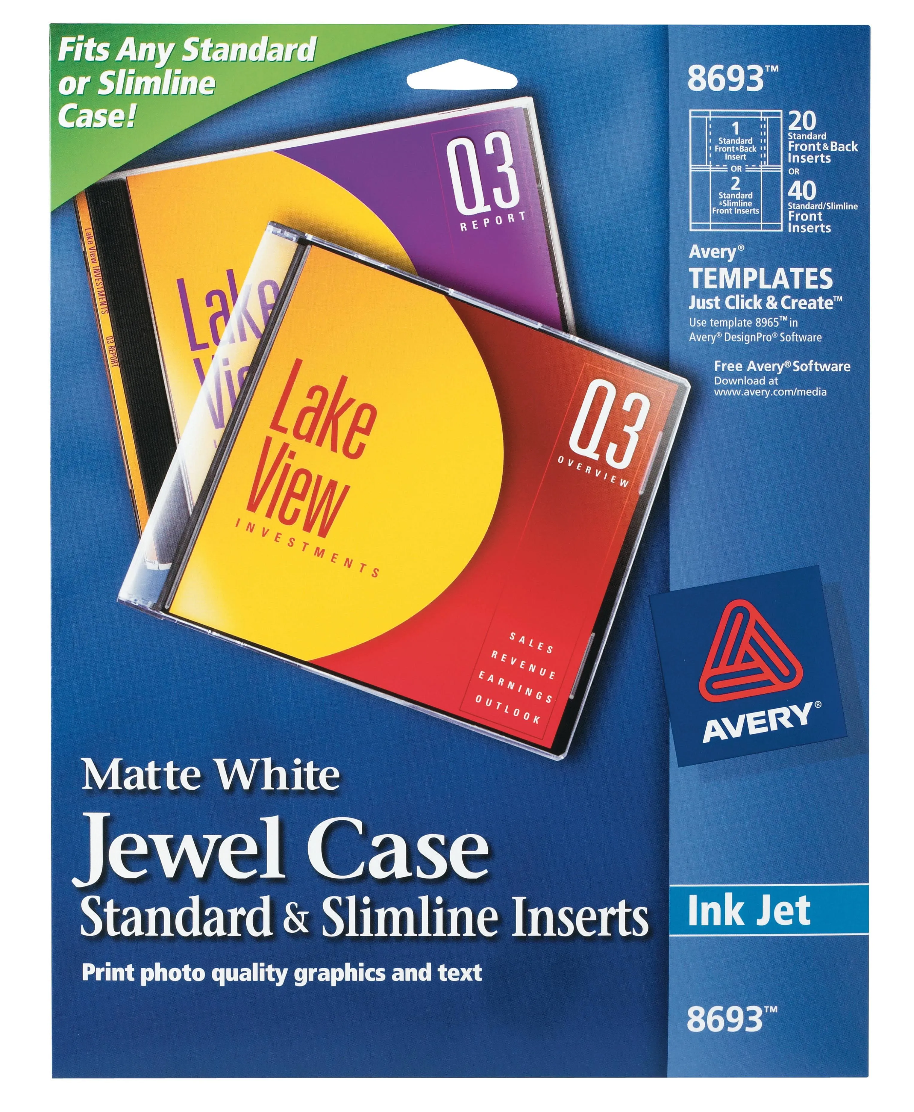 Inkjet Cd/dvd Jewel Case Inserts, Matte White, 20/pack