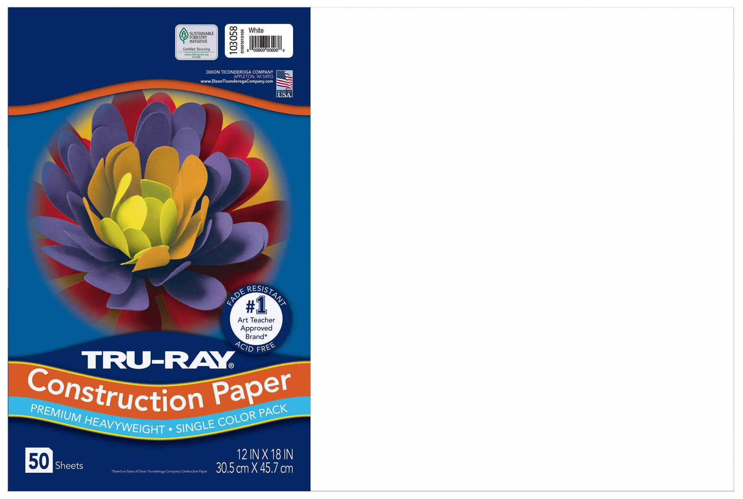 Tru-Ray Construction Paper, 76 lb Text Weight, 12 x 18, White, 50/Pack