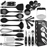 Cooking Utensil Set, 24 Piece Silicone Kitchen Tools - Black