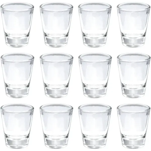 Thirsty Rhino Karan, Round 1.5 oz Shot Glass with Heavy Base, Clear Glass, Set of 12