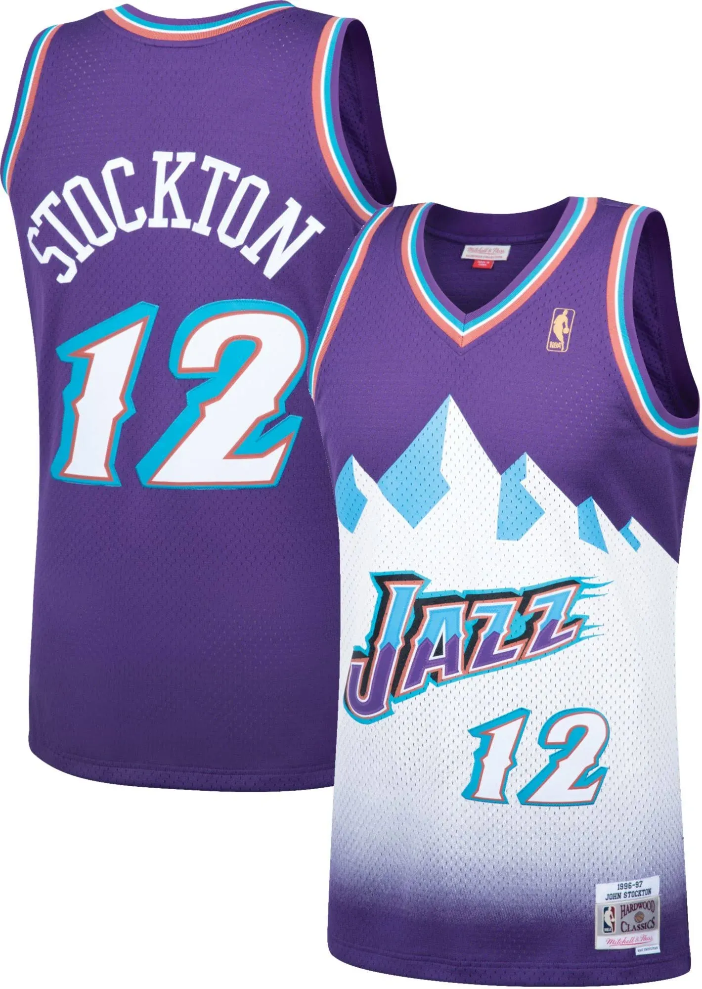 Utah Jazz Road 1996-97 John Stockton Mitchell & Ness Purple Swingman Jersey