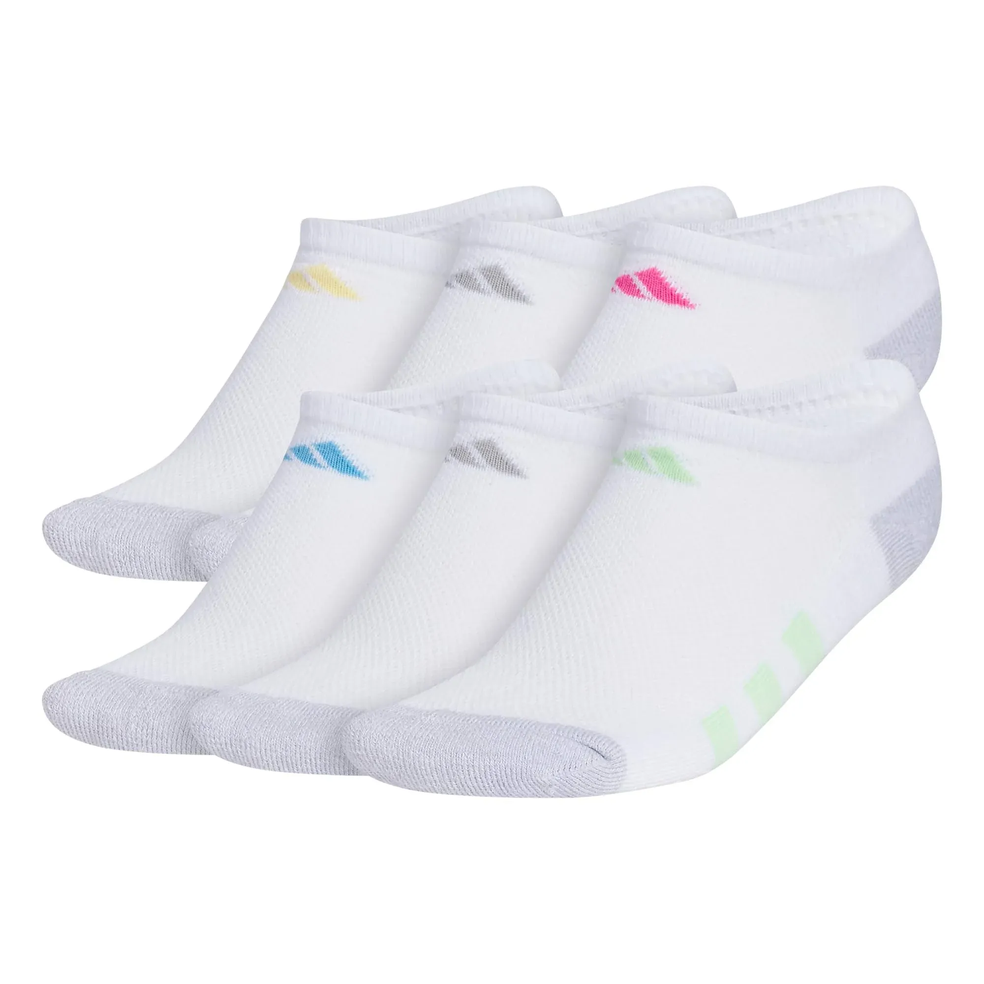 adidas Athletic Cushioned No Show Socks (6-Pairs) for Kids, Boys and Girls-Durable, Breathable Low-Profile Fit