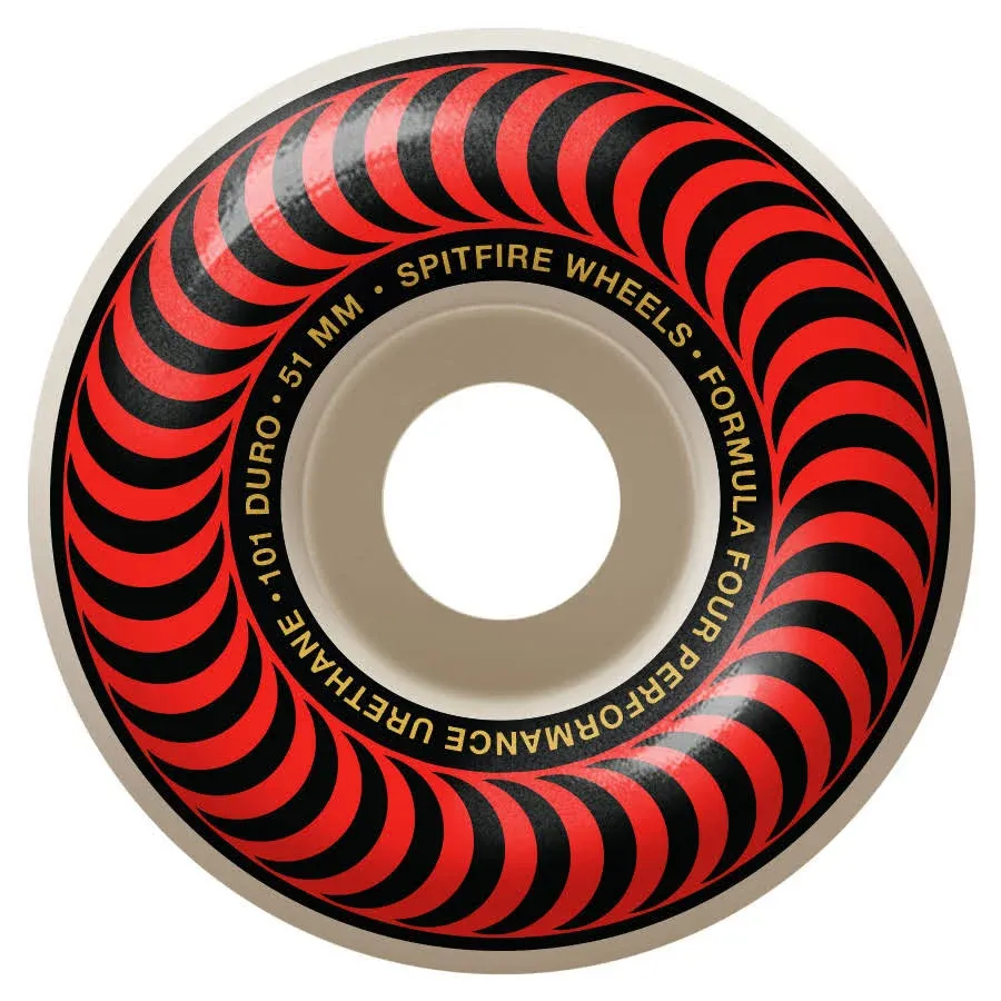 Spitfire - F4 99a Classic Swirl 51mm Wht W/red - Skateboard Wheels (Set of Four)