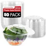 Stock Your Home Disposable Plastic Salad Bowls with Lid (50 Count) 32 oz., Clear