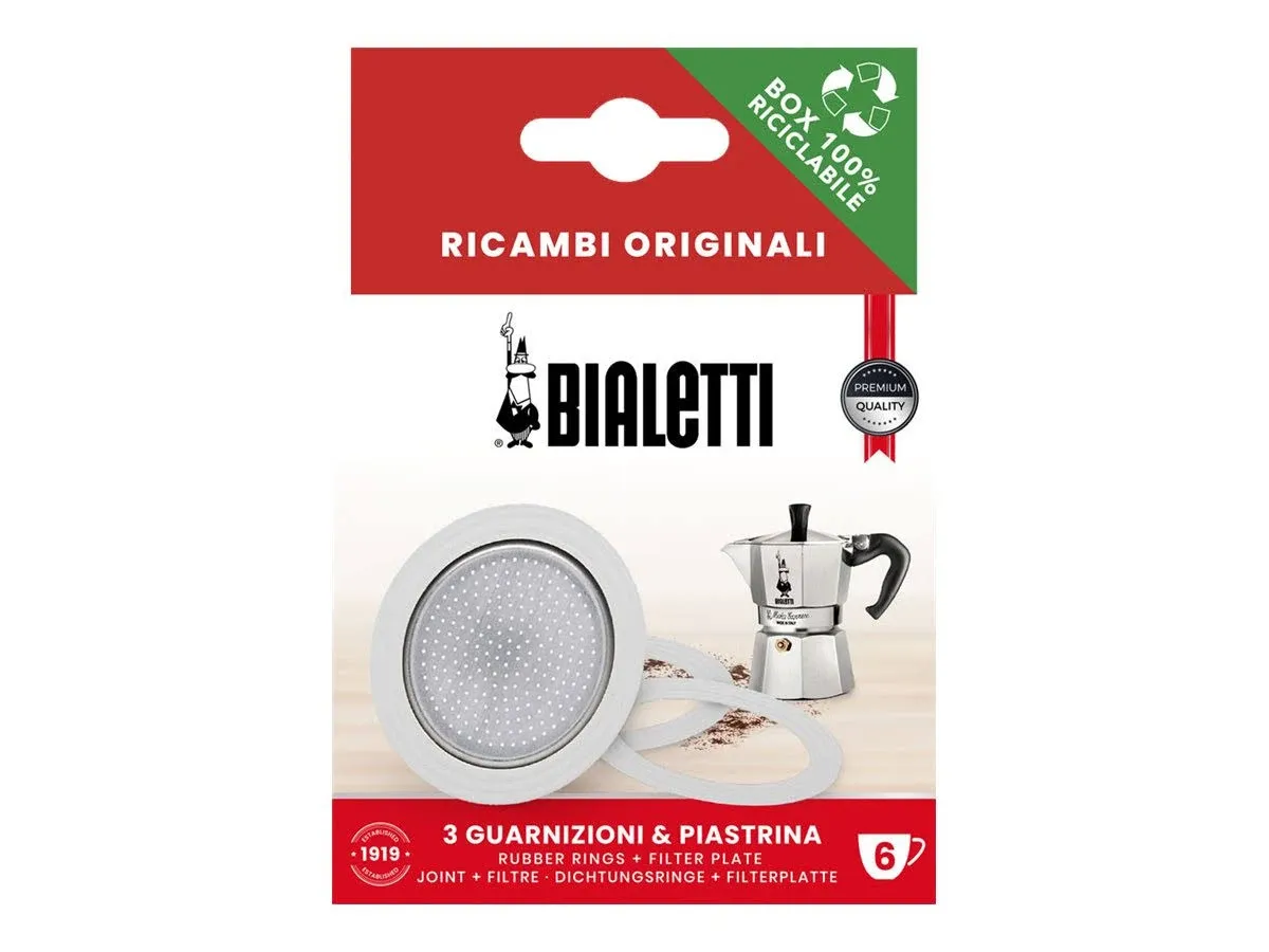 Bialetti 6 Cup Moka Express Replacement Seals and Filter - Blister Pack