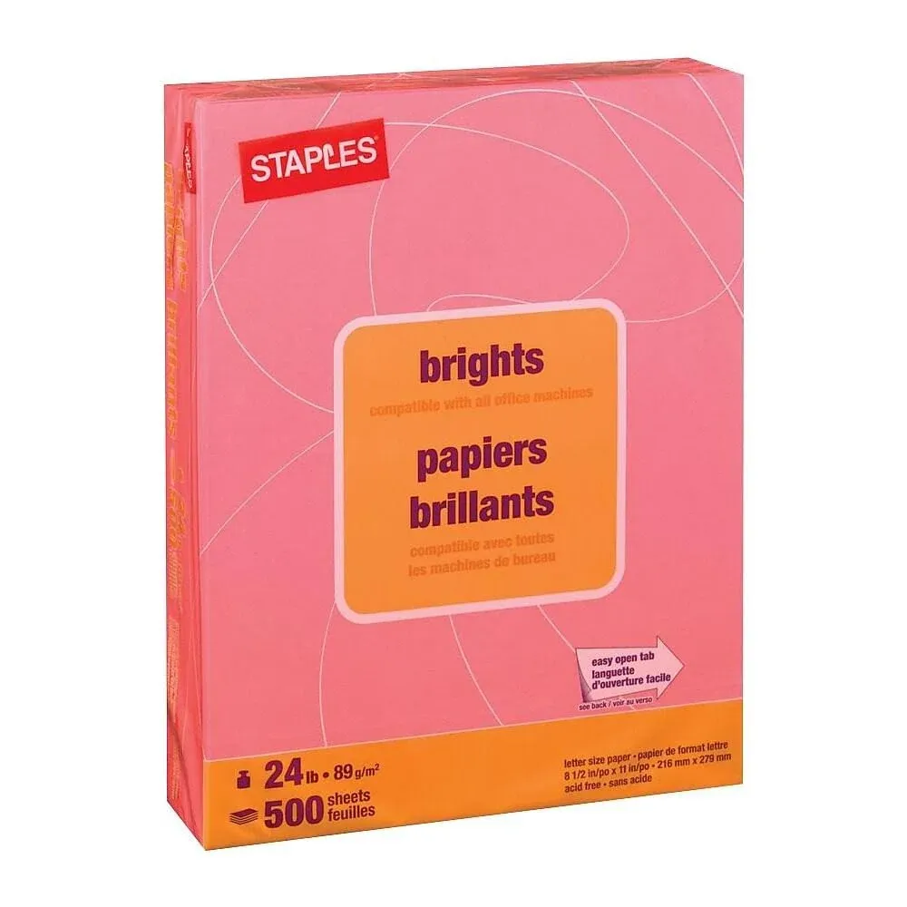 Staples Brights Multipurpose Paper 20 lbs. 8.5&#034; x 11&#034; Pink 500/Ream (25207)