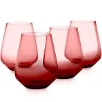 RAKLE Stemless Wine Glasses – Set of 4 Gradient Red Colored  Assorted Colors 