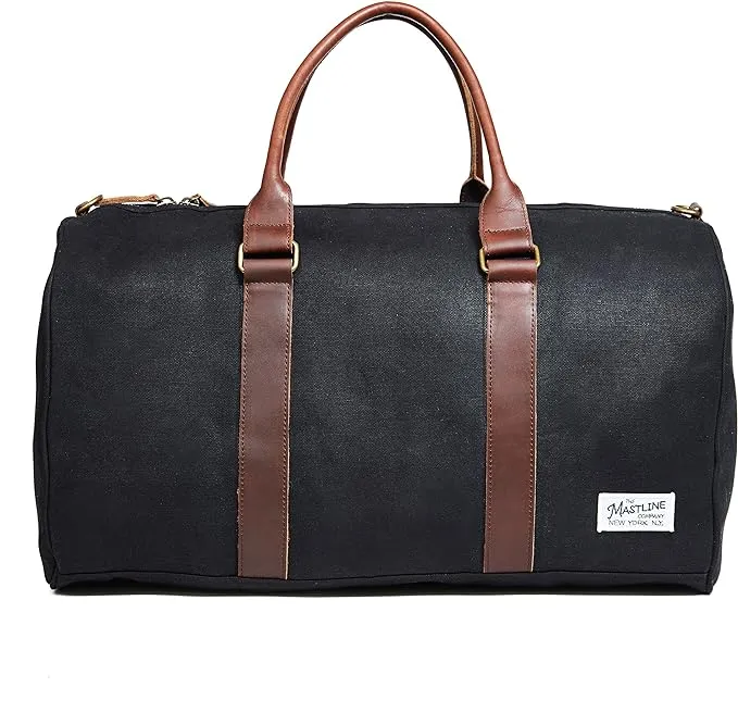 The Mastline Co. | Fulton Weekender Travel Bag | Waxed Canvas & Leather (Black)