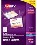 Avery Hanging Style Laser/Inkjet Name Badge Kit, 3" x 4", Clear Holders with White Inserts, 100/Box (74459)